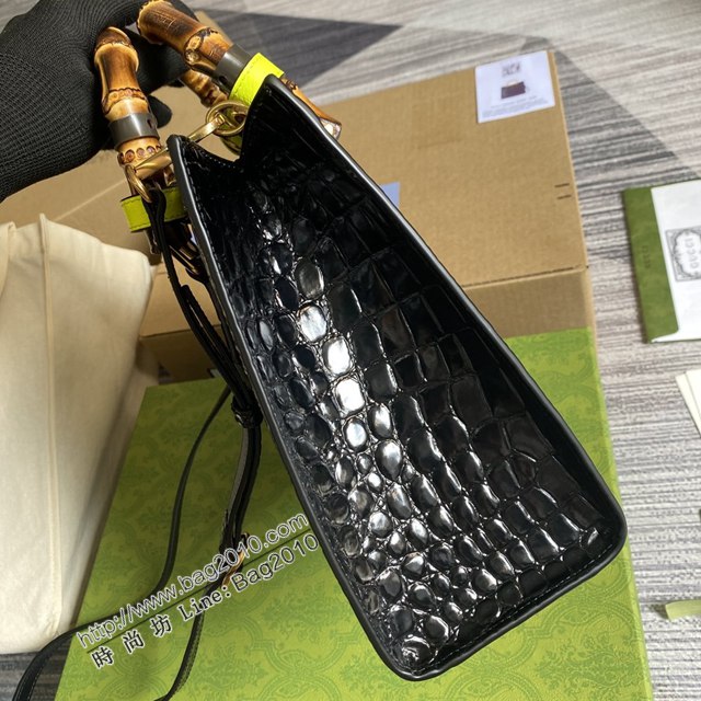 Gucci新款女包 古馳鱷魚紋牛皮竹節包 竹節提手雙G配件 Gucci小號托特包 660195  ydg3299